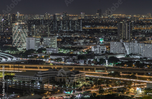 Bangkok, thailand - Aug 28, 2020 : Bangkok downtown cityscape with skyscrapers at night give the city a modern style. Selective focus.