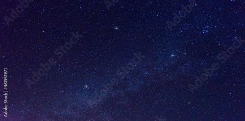 Panorama blue night sky milky way and star on dark background.Universe filled with stars, nebula and galaxy with noise and grain.star.
