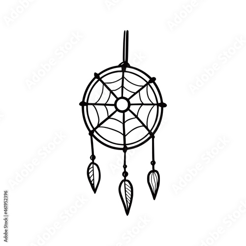 Hand drawn cute dream catcher. Doodle sketch style. Drawing line simple dream catcher icon. Isolated vector illustration.