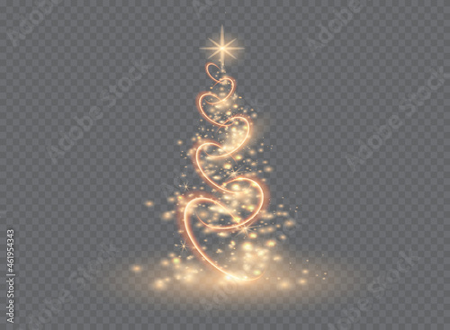 Silver Christmas tree on transparent background.Christmas abstract pattern.