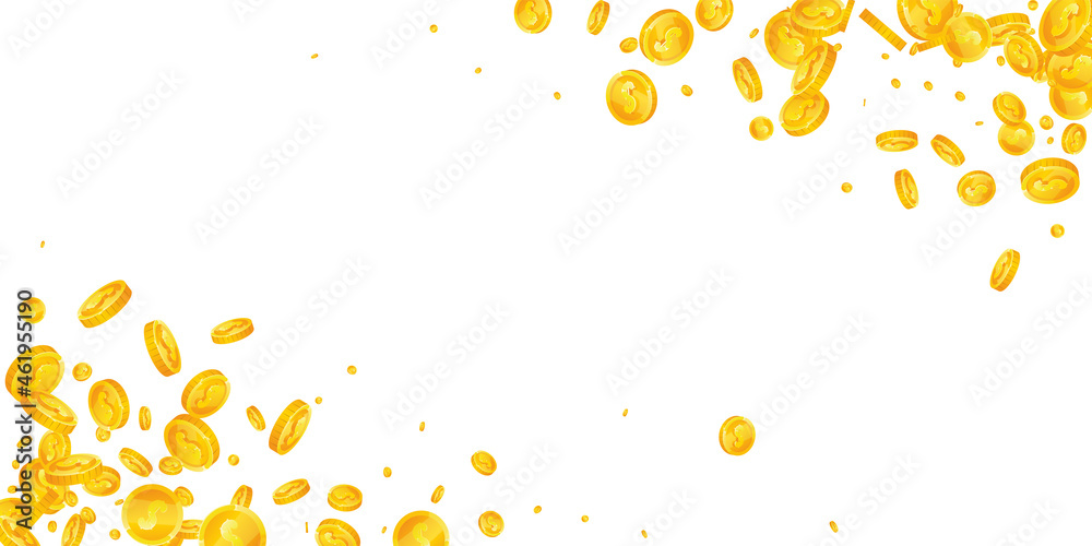 American dollar coins falling. Fetching scattered USD coins. USA money. Ideal jackpot, wealth or success concept. Vector illustration. American dollar coins falling. Fetching scattered USD coins. USA money. Ideal jackpot, wealth or success concept. Vector illustration.