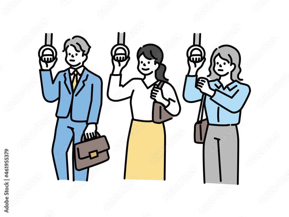 電車に乗る、つり革を掴むイラスト(通勤、通学、交通) Illustration of getting on the train and grabbing the strap. commuting, commuting, transportation, looking at your smartphone on the train. 電車に乗る、つり革を掴むイラスト(通勤、通学、交通) Illustration of getting on the train and grabbing the strap. commuting, commuting, transportation, looking at your smartphone on the train.