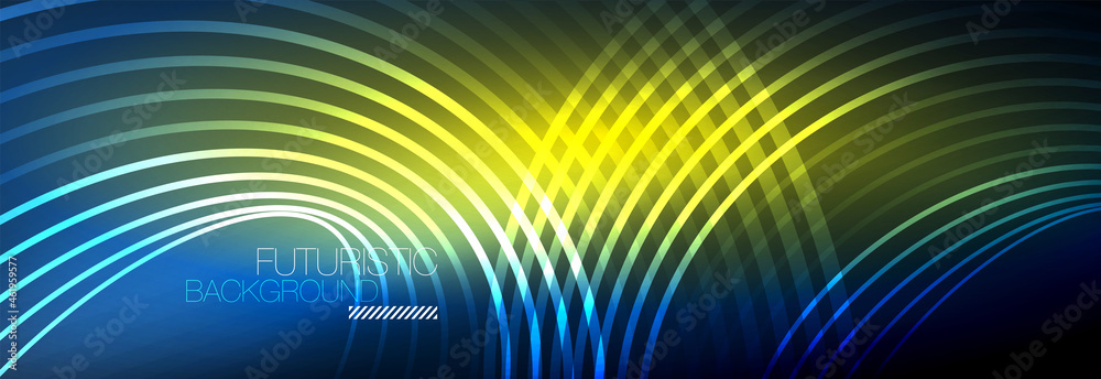 Dark abstract background with glowing neon circles. Trendy layout template for business or technology presentation, internet poster or web brochure cover, wallpaper Dark abstract background with glowing neon circles. Trendy layout template for business or technology presentation, internet poster or web brochure cover, wallpaper