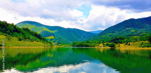 Poiana Rusca, Romania Lake, Mountans and Clouds