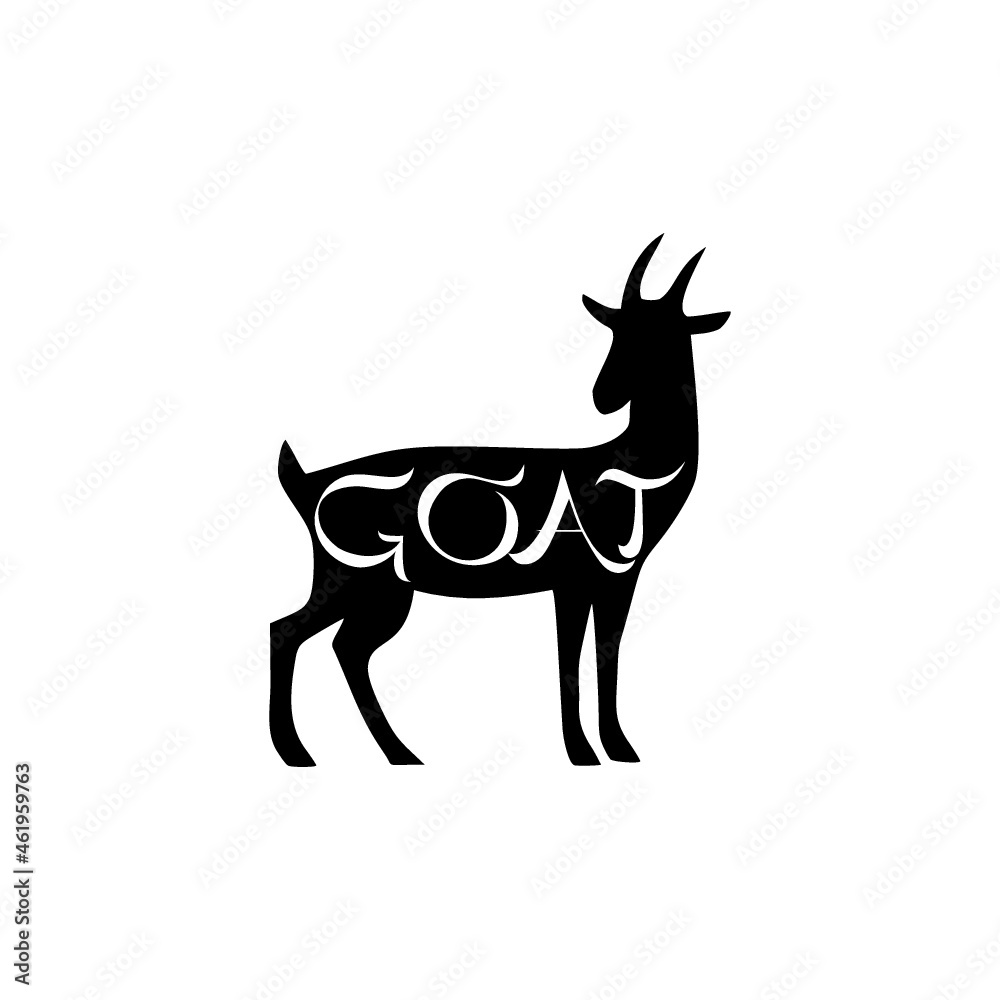 Goat, lettering icon isolated on white background