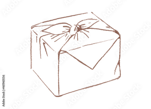 風呂敷で包んだお弁当箱・入れ物の線画イラスト