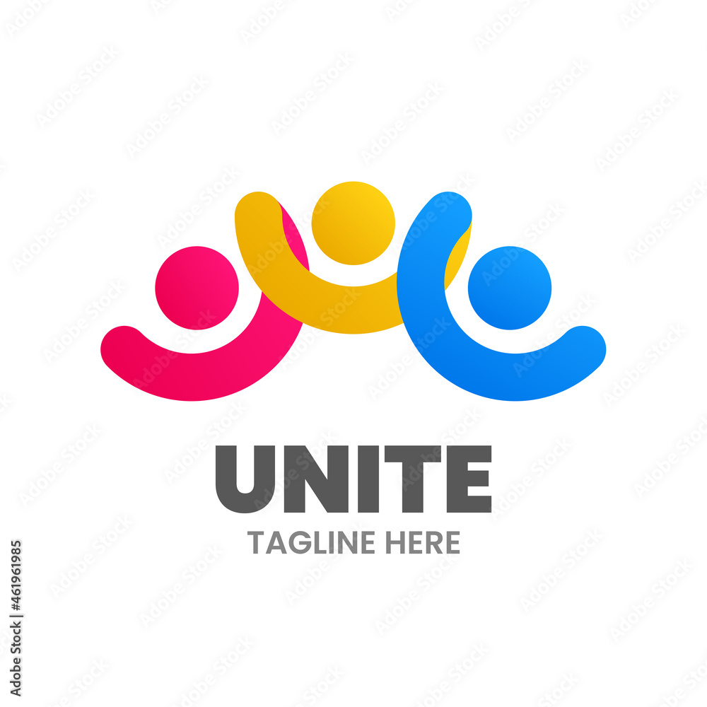 Unite logo template. Abstract group of people are holding their hands. Colorful emblem. Stock vector illustration. Unite logo template. Abstract group of people are holding their hands. Colorful emblem. Stock vector illustration.