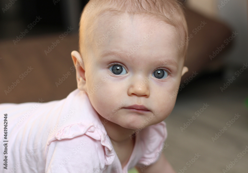 portrait of an 8 month old girl. touching and cute photo.