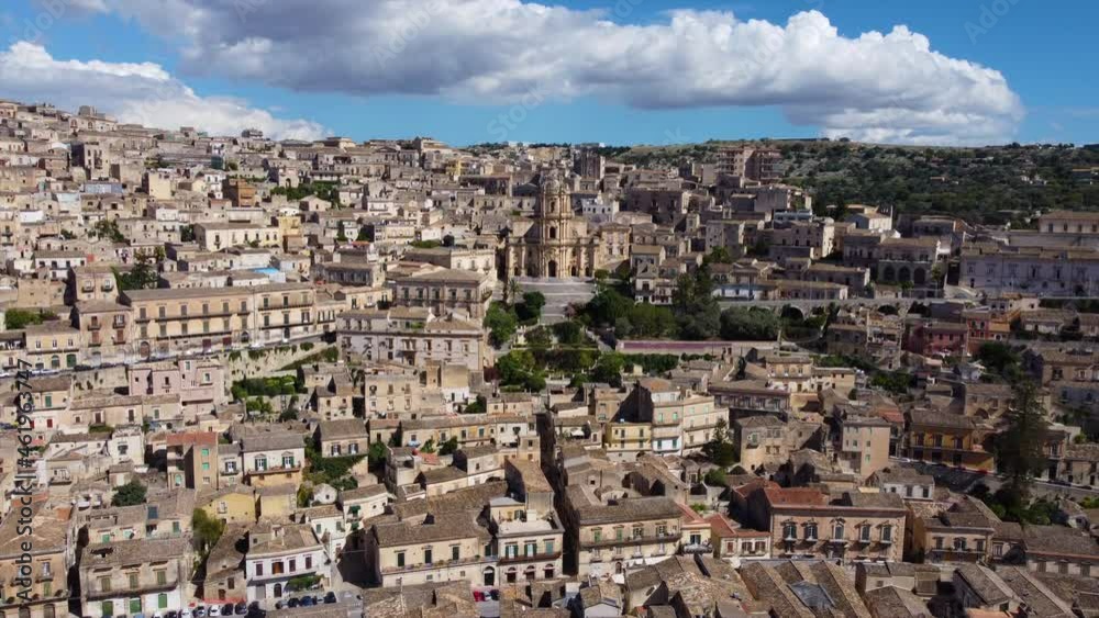 flying towards cathedral in old town Modica Sicily flying towards cathedral in old town Modica Sicily