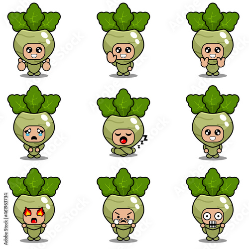 kohlrabi mascot costume vector cartoon character illustration cute expression set