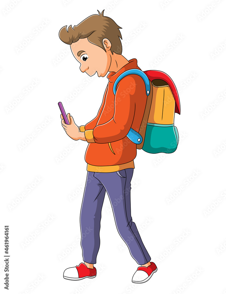 The traveler man is taking a photo with the mobile phone The traveler man is taking a photo with the mobile phone