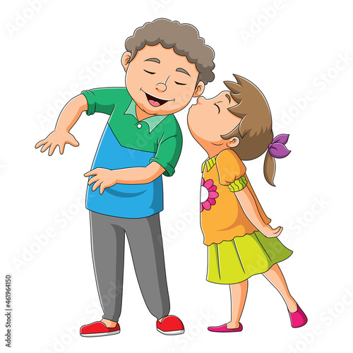 The little girl is kissing the brother