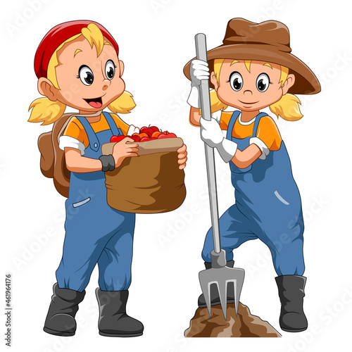 The twins girl with the farmer costume