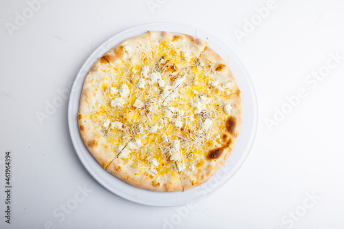 italian pizza on white plate and white plate