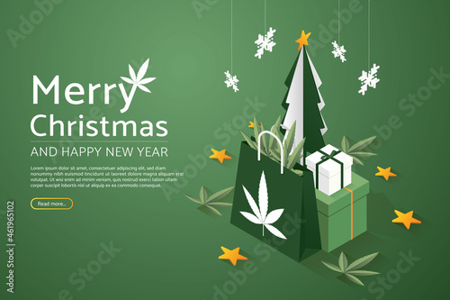 Christmas tree set gift boxes big and paper bag marijuana.