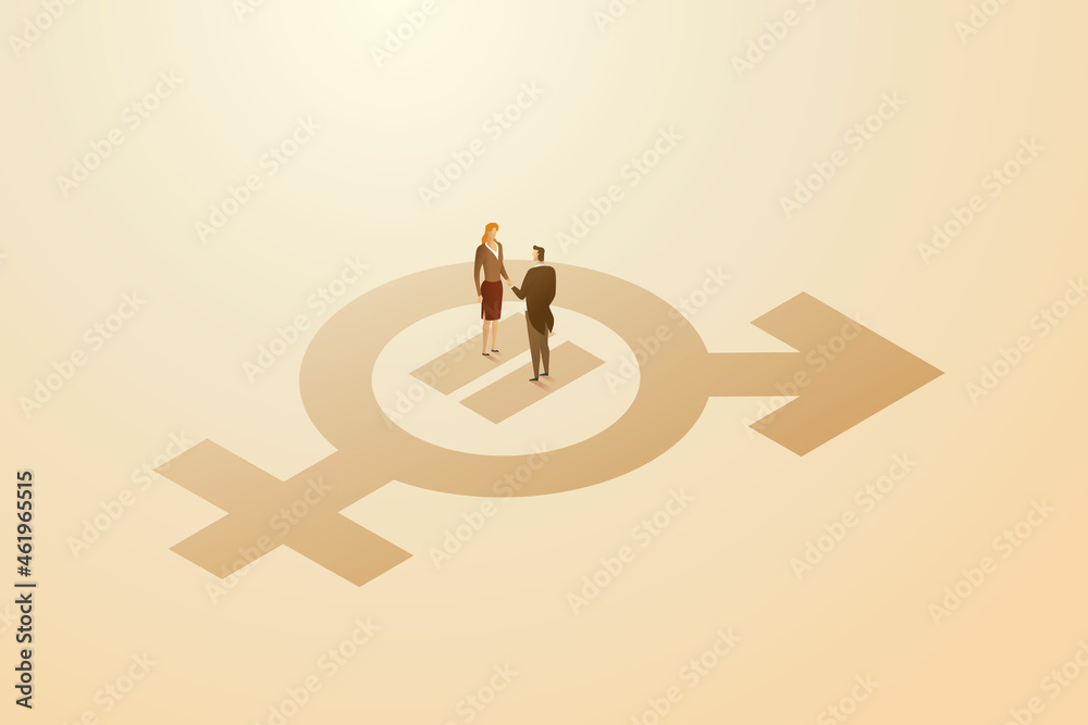 ©  Lerbank-bbk22 - Gender equality businessman and businesswoman holding hands.