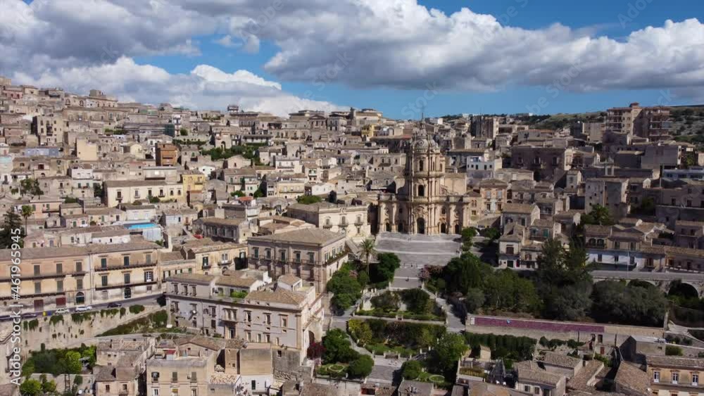 flying counter clockwise view of old town Modica in Sicily flying counter clockwise view of old town Modica in Sicily