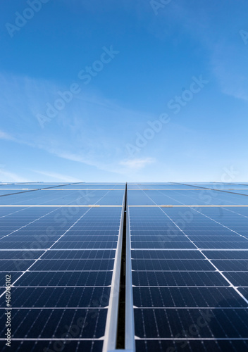 Foto Solar photovoltaic power plant installation of PV modules for clean energy