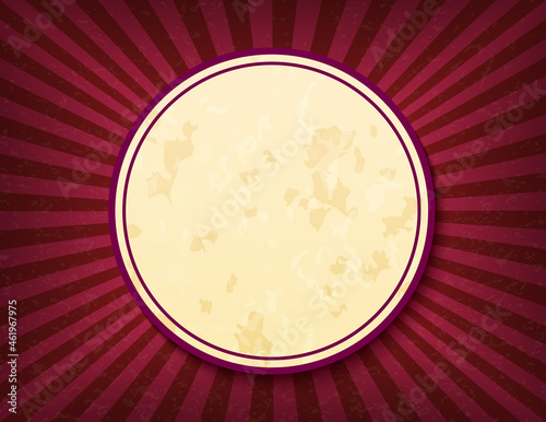 Vintage moon in the middle of a retro circus horizontal postcard. Circle shape flyer sign mockup with place for your text. Circus style show horizontal banner template. Background vector poster image