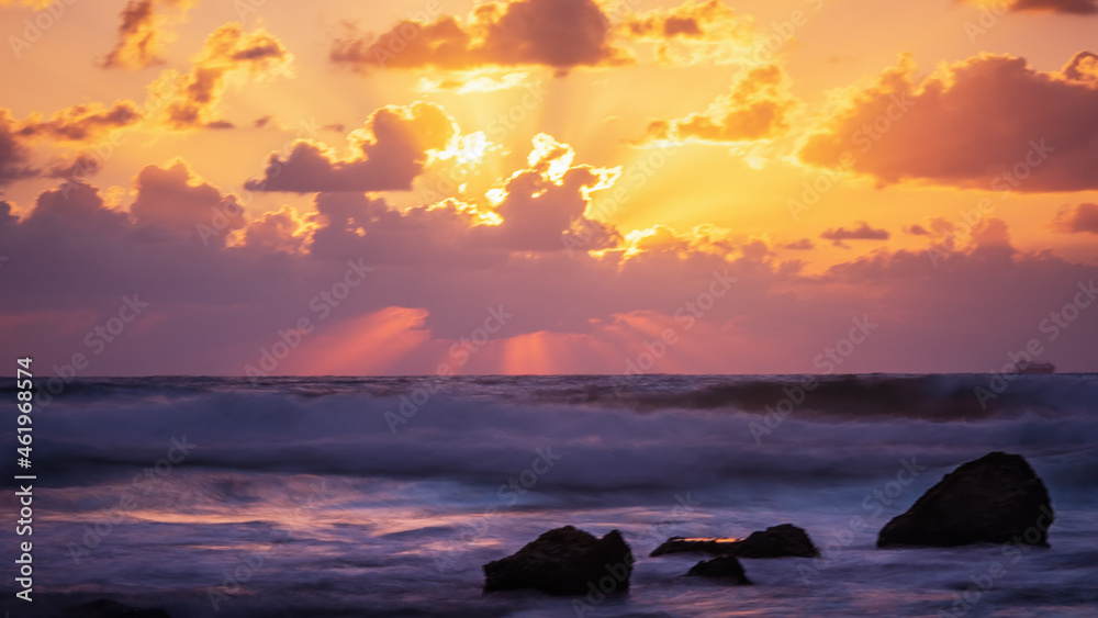 Beautiful sunset on the Mediterranean sea coast