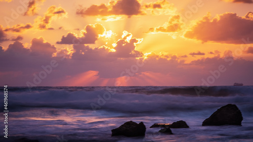 Beautiful sunset on the Mediterranean sea coast