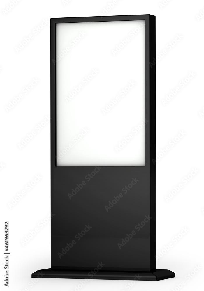Black signboard with blank white sign mock up isolated on white. 3D illustration.