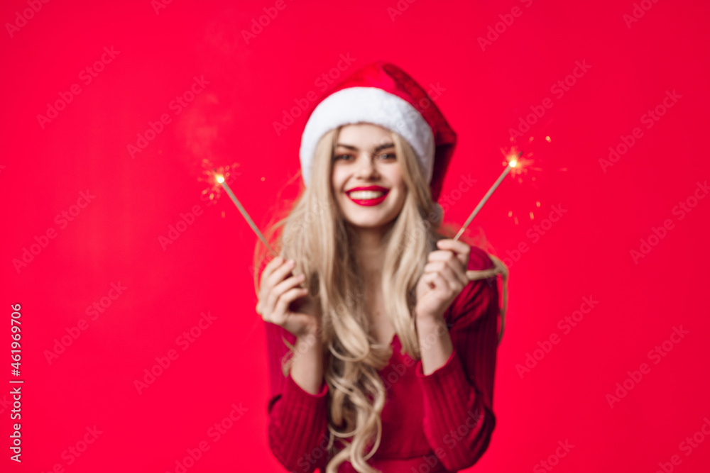 pretty woman in new year clothes decoration holiday sparklers pretty woman in new year clothes decoration holiday sparklers