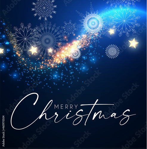 Merry Christmas and Happy New 2022 Year Shining Background. Elegant New Year Decoration with Snowflakess  Bokeh Effect and Shining Lights