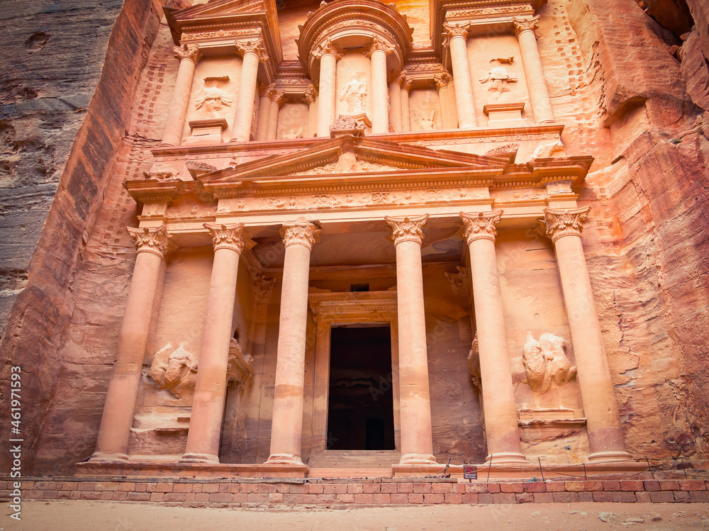 Al-Khazneh (The Treasury) one of the most elaborate temples in the ancient city of Petra, Jordan.