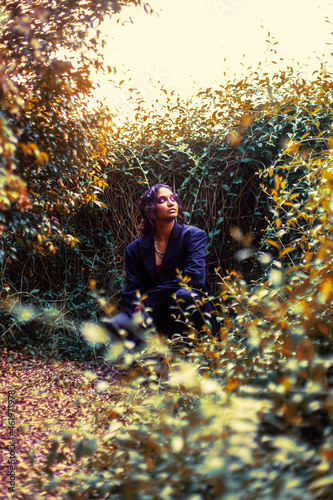 Photography person in the autumn forest