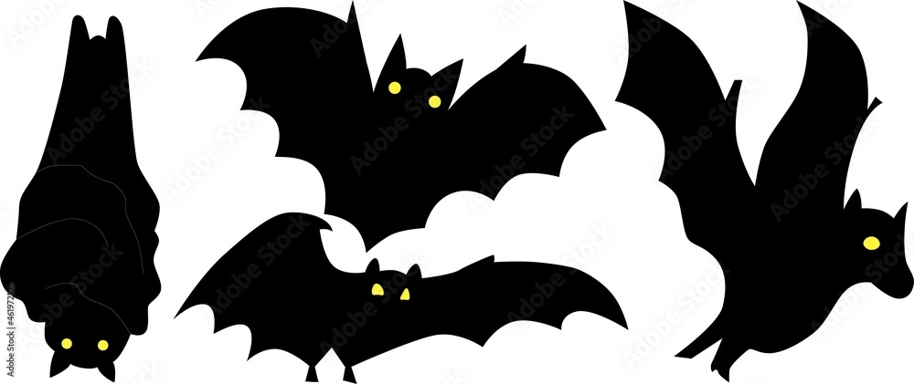 Illustration of a bats silhouette on a white background. Vector image for Halloween celebration, ready to use, eps. For your design