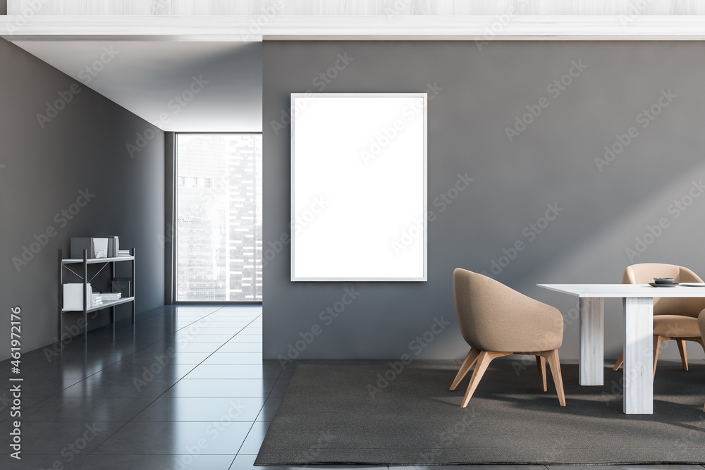 Fototapeta premium Empty canvas on grey wall of dining room