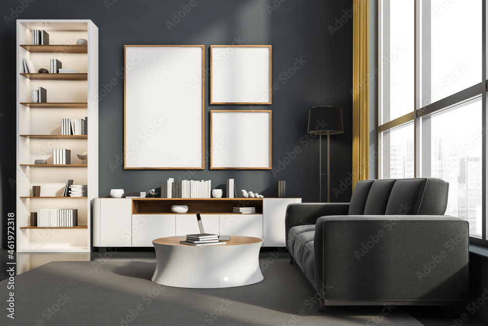 Creative combination frames in grey and white living room Creative combination frames in grey and white living room
