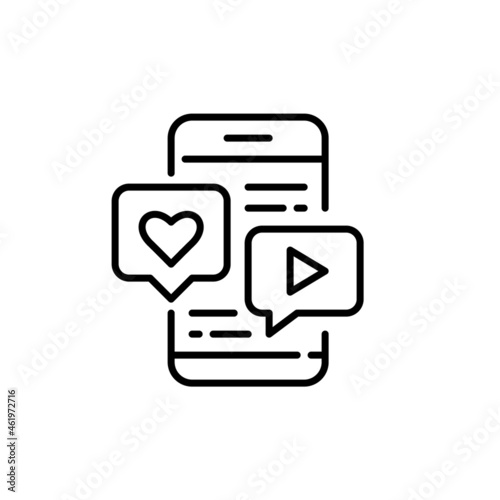 Chatting on forums and using messengers. Social media communication on smartphone. Pixel perfect, editable stroke.