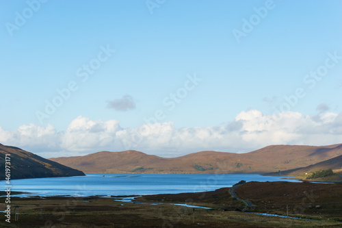 Loch Ainort with river in the setting sunlight, Isle of Skye, Scotland