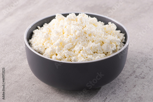 Fresh cottage cheese in a bowl