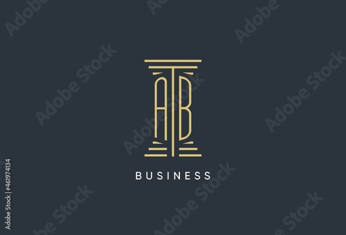 AB initial monogram with pillar shape logo design