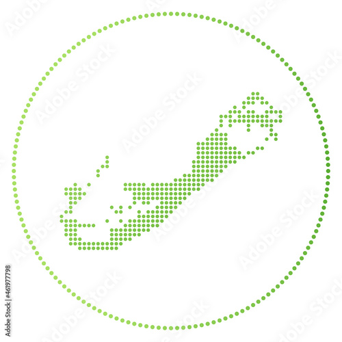 Bermuda digital badge. Dotted style map of Bermuda in circle. Tech icon of the island with gradiented dots. Radiant vector illustration.