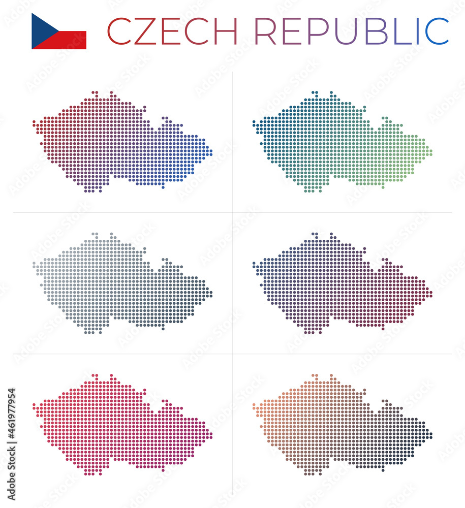 Fototapeta Czech Republic dotted map set. Map of Czech Republic in dotted style. Borders of the country filled with beautiful smooth gradient circles. Creative vector illustration.