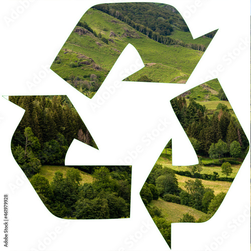 recycle symol with green lanscape concept of recylcing  and enviromental issues