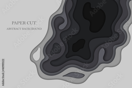 Topographic map concept or smooth origami layers paper cut layout.Map mockup infographics withe  black and white geometric  wave.Art cut illustration for website template mountain hiking.