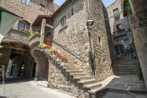 Fototapeta Naklejka Na Ścianę i Meble -  The charming Medieval Village in Viterbo,The pathway to Piazza San Pellegrino, a small and picturesque piazza which is perfectly preserved,a maze of tiny streets with low arches.