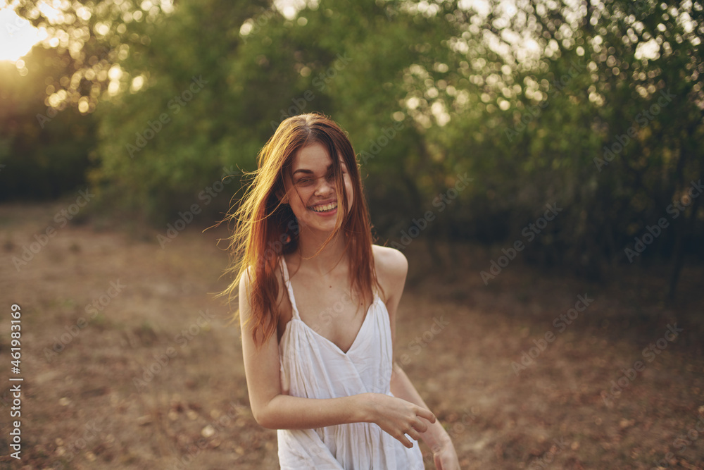 cheerful woman gesturing with her hands freedom nature sun cheerful woman gesturing with her hands freedom nature sun