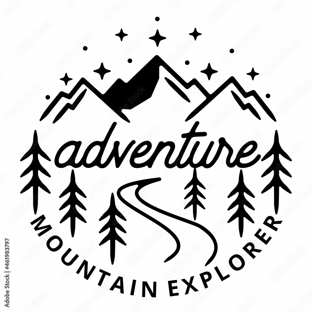 mountain monoline adventure outdoor badge design