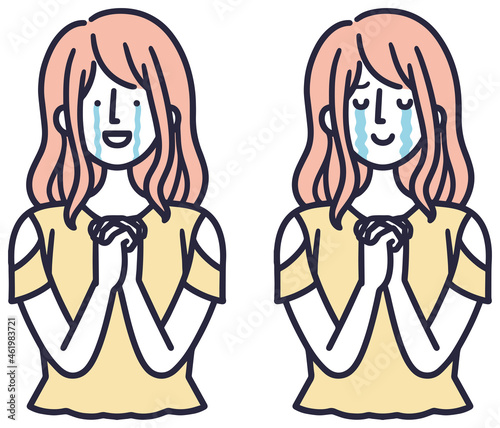 嬉しなき　女性　シンプルイラスト