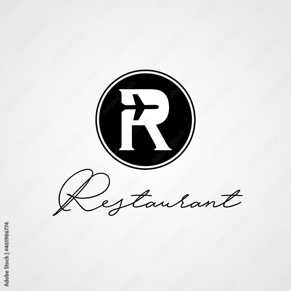Initial Letter R with airplanes/aircraft for Restaurant logo design Initial Letter R with airplanes/aircraft for Restaurant logo design