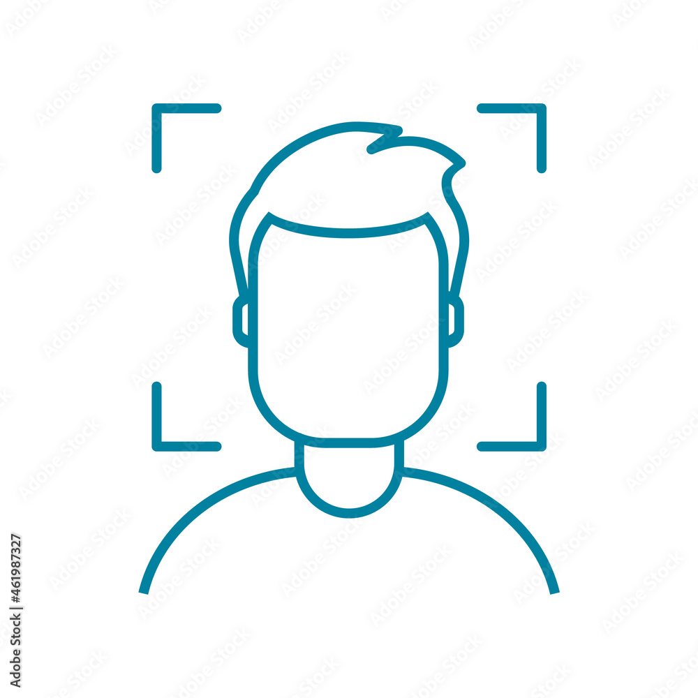 Scanning face line icon. Face ID. Face recognition. Biometrics concept. Digital device authentication. Unlock or access personal mobile device. Security authorization. Vector illustration, clip art. 