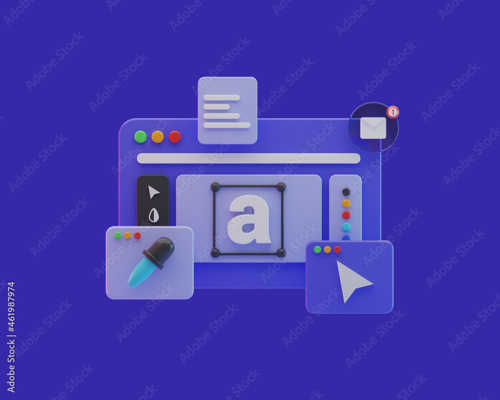 graphic design workflow illustration concept, 3d rendering