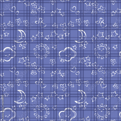 baby print seamless pattern clouds stars sun flowers cage vector illustration