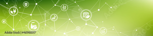 Green economy vector illustration. Concept on sustainability, carbon neutral policy, sustainable development, investment in eco industry / environmentally friendly technology,  / limit to emission.